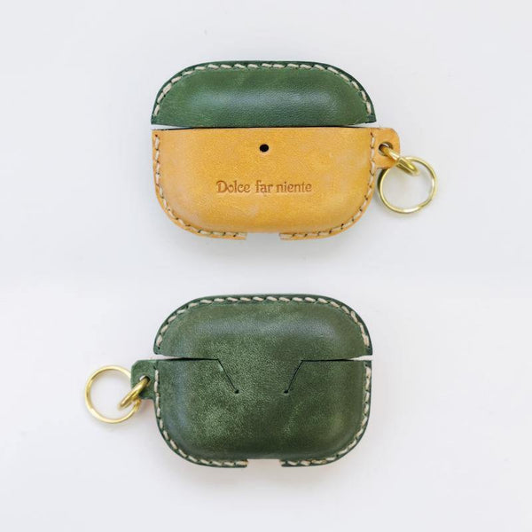 Green Leather AirPods Pro Case with Wristlet Strap Contrast Color Leather AirPods Case Airpod Case Cover - iwalletsmen