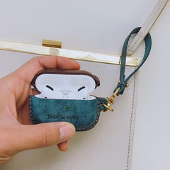 Camouflage Leather AirPods Pro Case with Wristlet Strap Contrast Color Leather AirPods Case Airpod Case Cover - iwalletsmen