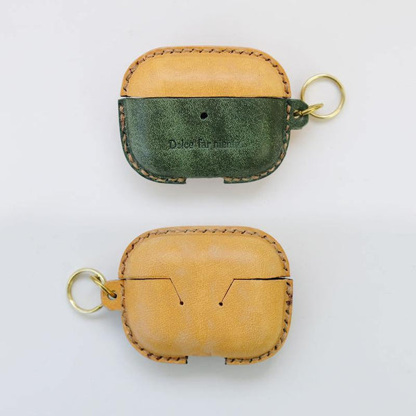 Yellow Leather AirPods Pro Case with Wristlet Strap Contrast Color Leather AirPods Case Airpod Case Cover - iwalletsmen