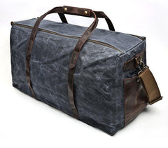 Blue Leather Canvas Mens Weekender Bag Casual Travel Handbag Blue Canvas Duffle Bag for Men - iwalletsmen