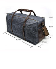 Blue Leather Canvas Mens Weekender Bag Casual Travel Handbag Blue Canvas Duffle Bag for Men - iwalletsmen