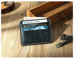 Blue Leather Mens Front Pocket Wallet Personalized Handmade Slim Card Wallets for Men - iwalletsmen