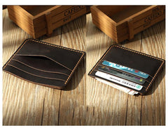 Coffee Leather Mens Front Pocket Wallet Personalized Handmade Slim Card Wallets for Men - iwalletsmen