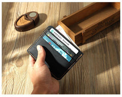 Black Leather Mens Front Pocket Wallet Personalized Handmade Slim Card Wallets for Men - iwalletsmen