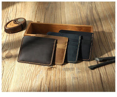 Coffee Leather Mens Front Pocket Wallet Personalized Handmade Slim Card Wallets for Men - iwalletsmen