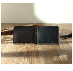 Coffee Leather Mens Front Pocket Wallet Personalized Handmade Slim Card Wallets for Men - iwalletsmen