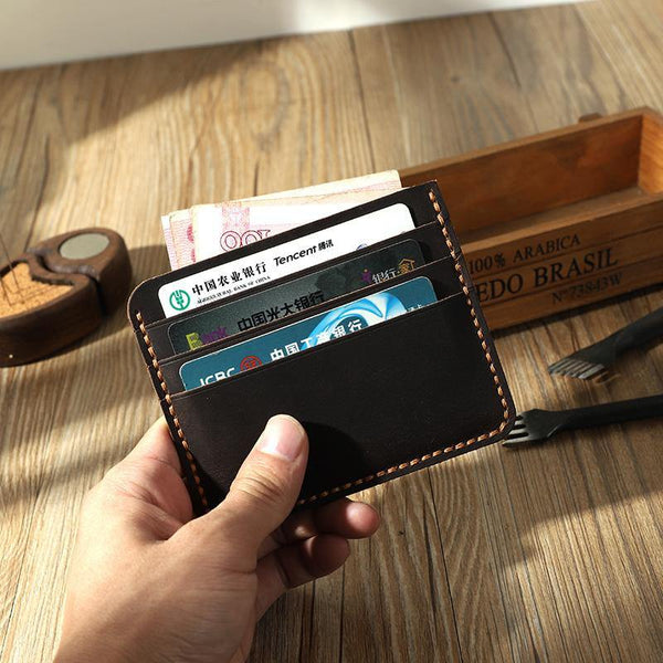 Coffee Leather Mens Front Pocket Wallet Personalized Handmade Slim Card Wallets for Men - iwalletsmen