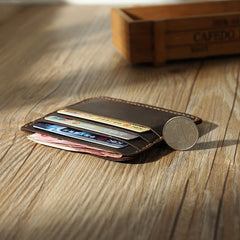 Coffee Leather Mens Front Pocket Wallet Personalized Handmade Slim Card Wallets for Men - iwalletsmen