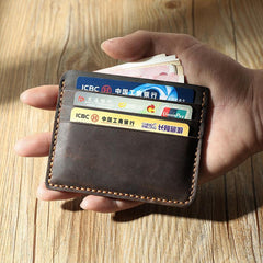 Coffee Leather Mens Front Pocket Wallet Personalized Handmade Slim Card Wallets for Men - iwalletsmen
