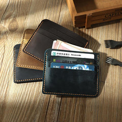 Coffee Leather Mens Front Pocket Wallet Personalized Handmade Slim Card Wallets for Men - iwalletsmen