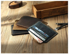 Blue Leather Mens Front Pocket Wallet Personalized Handmade Slim Card Wallets for Men - iwalletsmen