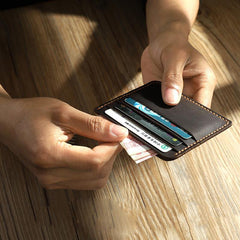 Coffee Leather Mens Front Pocket Wallet Personalized Handmade Slim Card Wallets for Men - iwalletsmen