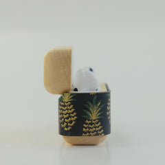 Green Pineapple Spotted Wood Leather AirPods Pro Case with Strap Leather 1,2 AirPods Case Airpod Case Cover - iwalletsmen