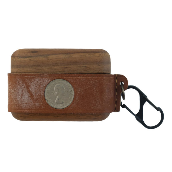 Brown Spotted Wood Leather AirPods Pro Case with Strap Leather 1,2 AirPods Case Airpod Case Cover - iwalletsmen