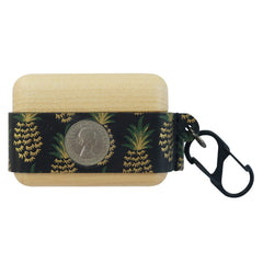 Green Pineapple Spotted Wood Leather AirPods Pro Case with Strap Leather 1,2 AirPods Case Airpod Case Cover - iwalletsmen