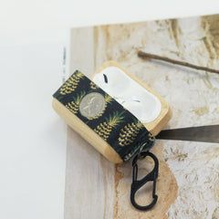 Green Pineapple Spotted Wood Leather AirPods Pro Case with Strap Leather 1,2 AirPods Case Airpod Case Cover - iwalletsmen