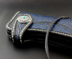 Tooled Handmade Blue Leather Men's Chain Wallet Motorcycle Wallet Long Wallet with Chain For Men - iwalletsmen