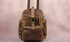 Blue Cool Mens Leather Hiking Backpack Travel Backpack Leather Backpack for Men - iwalletsmen