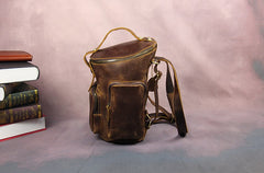 Blue Cool Mens Leather Hiking Backpack Travel Backpack Leather Backpack for Men - iwalletsmen