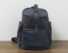 Blue Cool Mens Leather Hiking Backpack Travel Backpack Leather Backpack for Men - iwalletsmen