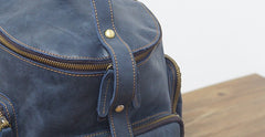 Blue Cool Mens Leather Hiking Backpack Travel Backpack Leather Backpack for Men - iwalletsmen