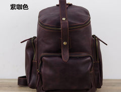 Blue Cool Mens Leather Hiking Backpack Travel Backpack Leather Backpack for Men - iwalletsmen