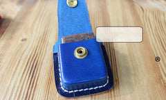 Handmade Blue Leather Mens Standard Zippo Lighter Case Zippo Lighter Holder with Belt Clip - iwalletsmen