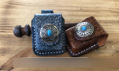 Handmade Mens Blue Leather Classic Zippo Lighter Case Belt Zippo Lighter Holder with Belt Loop - iwalletsmen