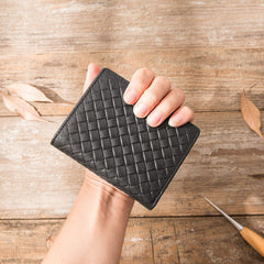 Braided Leather Mens Small Wallets Bifold Slim Front Pocket Wallet for Men - iwalletsmen