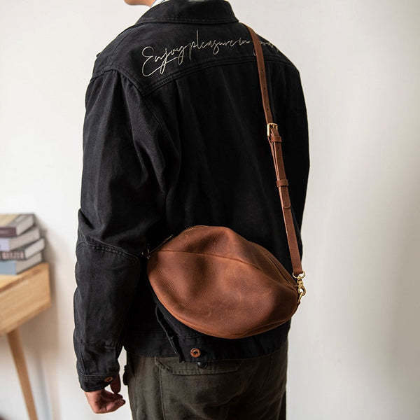 Vintage Brown American Football Leather Shoulder Bag Men's Crossbody Football Bag For Men