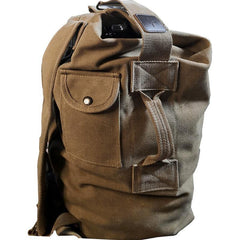 Khaki Canvas Mens Large Backpack Travel Backpack Canvas Barrel Backpack Bucket Backpack For Men - iwalletsmen