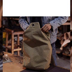 Khaki Canvas Mens Large Backpack Travel Backpack Canvas Barrel Backpack Bucket Backpack For Men - iwalletsmen