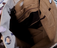 Khaki Canvas Mens Large Backpack Travel Backpack Canvas Barrel Backpack Bucket Backpack For Men - iwalletsmen