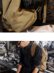 Khaki Canvas Mens Large Backpack Travel Backpack Canvas Barrel Backpack Bucket Backpack For Men - iwalletsmen