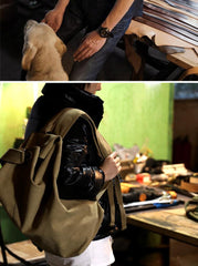 Khaki Canvas Mens Large Backpack Travel Backpack Canvas Barrel Backpack Bucket Backpack For Men - iwalletsmen