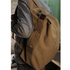 Khaki Canvas Mens Large Backpack Travel Backpack Canvas Barrel Backpack Bucket Backpack For Men - iwalletsmen