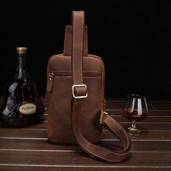 Brown Cool LEATHER MENS Sling Bags One Shoulder Backpack Dark Coffee Chest Bag For Men - iwalletsmen
