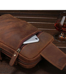 Brown Cool LEATHER MENS Sling Bags One Shoulder Backpack Dark Coffee Chest Bag For Men - iwalletsmen