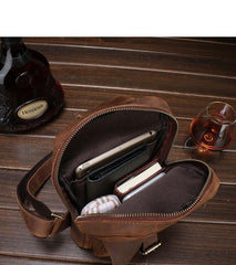 Brown Cool LEATHER MENS Sling Bags One Shoulder Backpack Dark Coffee Chest Bag For Men - iwalletsmen