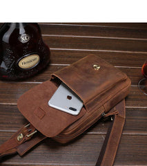 Brown Cool LEATHER MENS Sling Bags One Shoulder Backpack Dark Coffee Chest Bag For Men - iwalletsmen
