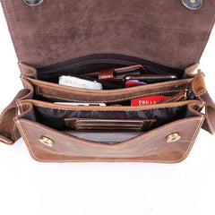 Brown Cool Leather Small Messenger Bag Satchel Postman Bag Coffee Side Bag Courier Bag For Men - iwalletsmen