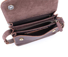 Brown Cool Leather Small Messenger Bag Satchel Postman Bag Coffee Side Bag Courier Bag For Men - iwalletsmen