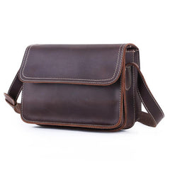 Brown Cool Leather Small Messenger Bag Satchel Postman Bag Coffee Side Bag Courier Bag For Men - iwalletsmen