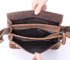 Brown Cool Leather Small Messenger Bag Satchel Postman Bag Coffee Side Bag Courier Bag For Men - iwalletsmen