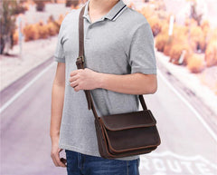 Brown Cool Leather Small Messenger Bag Satchel Postman Bag Coffee Side Bag Courier Bag For Men - iwalletsmen