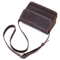 Brown Cool Leather Small Messenger Bag Satchel Postman Bag Coffee Side Bag Courier Bag For Men - iwalletsmen