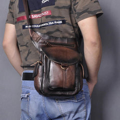 Coffee Leather Men Belt Pouch Vintage Drop Leg Bag Biker Purse Side Belt Bag for Men - iwalletsmen