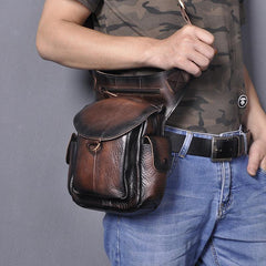 Coffee Leather Men Belt Pouch Vintage Drop Leg Bag Biker Purse Side Belt Bag for Men - iwalletsmen