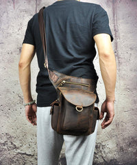 Coffee Leather Men Belt Pouch Vintage Drop Leg Bag Biker Purse Side Belt Bag for Men - iwalletsmen