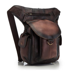 Coffee Leather Men Belt Pouch Vintage Drop Leg Bag Biker Purse Side Belt Bag for Men - iwalletsmen